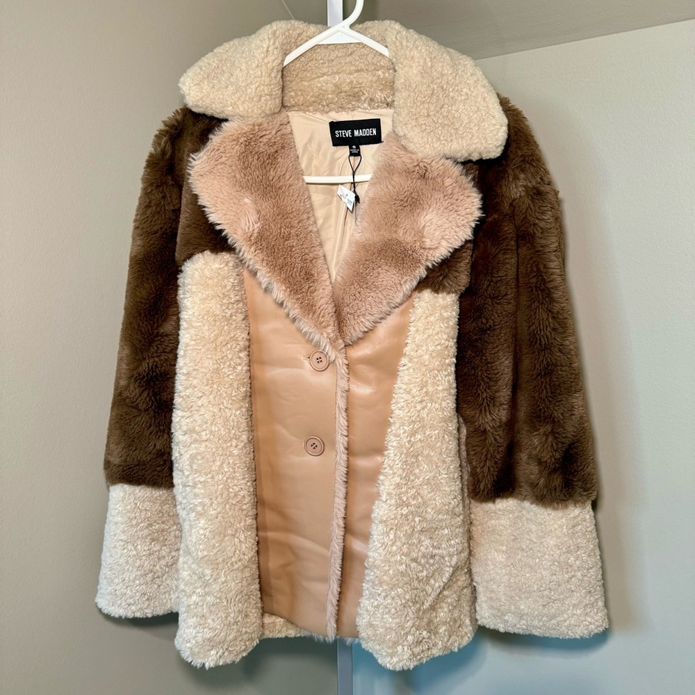 Steve Madden Willow Multi Faux Fur Coat‎ women’s Size Small - Picture 5 of 6